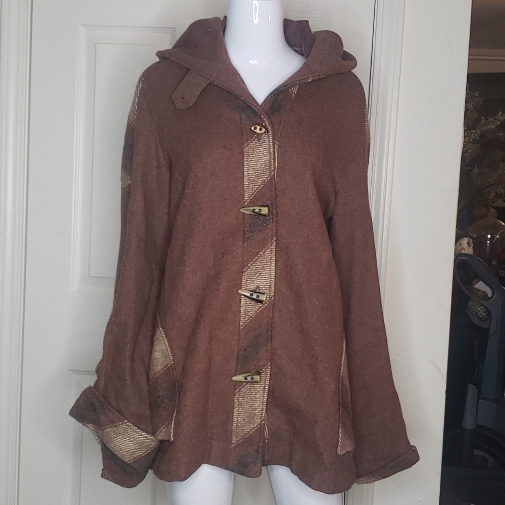 Casa de Lana Boho Hooded Peacoat Brown Aztec 10